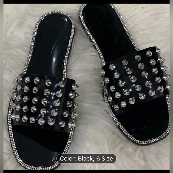 Women's Rivet Flat Slides, Transparent Open Toe Summer Shoes - Picture 1 of 3